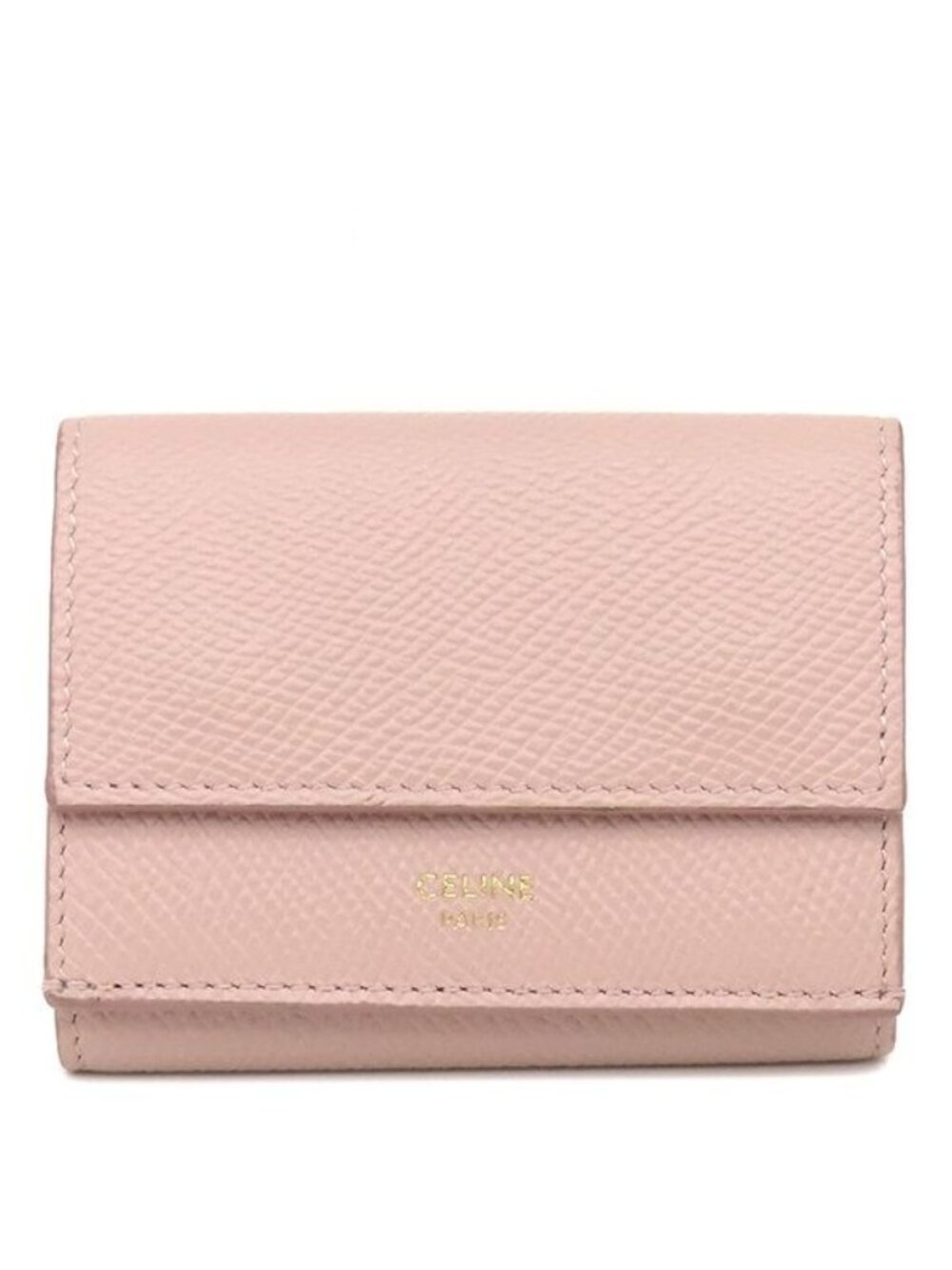 Celine Trifold Wallet Folded Compact Calfskin Vintage Pink Gold Coin Purse